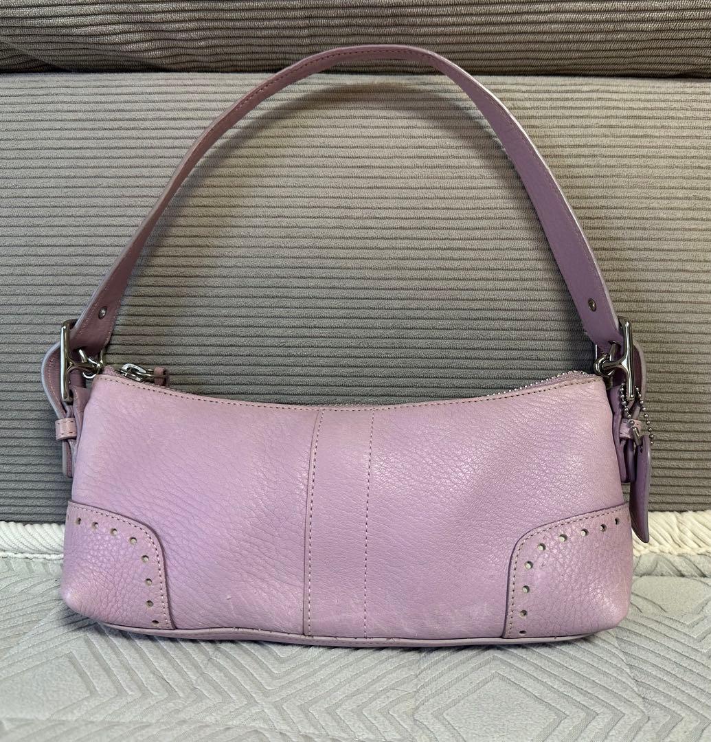 希少カラー COACH レザー アクセサリーポーチ ショルダーバッグ ピンク