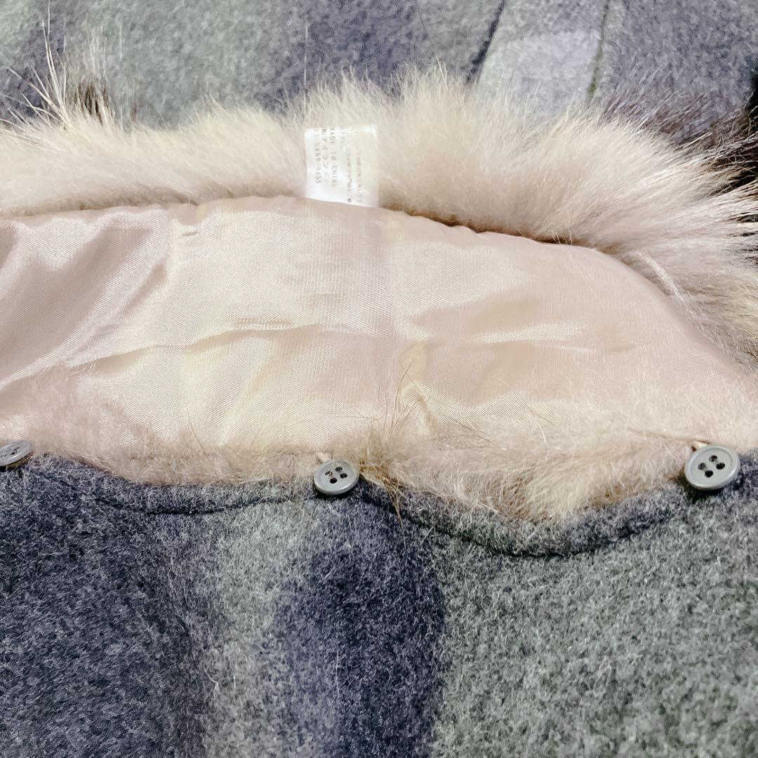 【美品】グレースコンチネンタル　ポンチョ　ストール　ラクーンファー　グレー