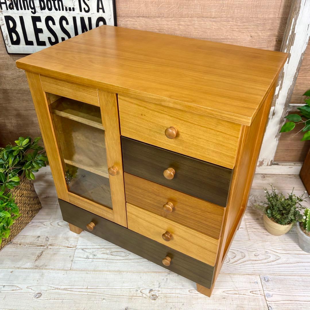 訳あり品【134】ナチュラルウッド桐材天然無垢ガラスキャビネット収納家具チェスト