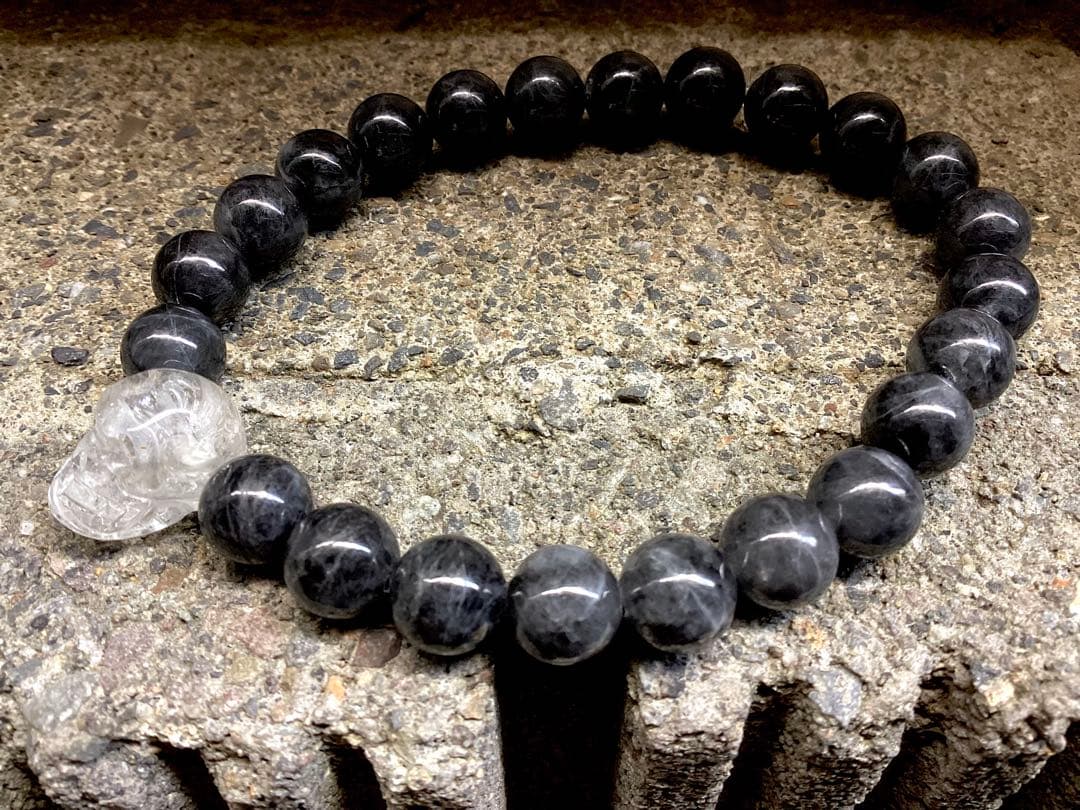 ✳激貴重ブレスレット　ガネッシュヒマール水晶*ドクロ&糸魚川翡翠*薄墨色　鑑別書