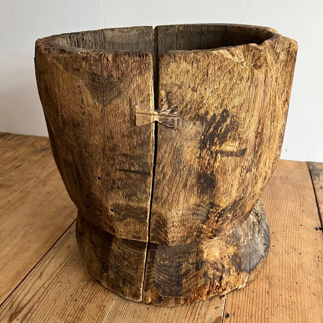 アンティーク ローテーブル 椅子 欅 臼 プリミティブ 無塗装 送料込