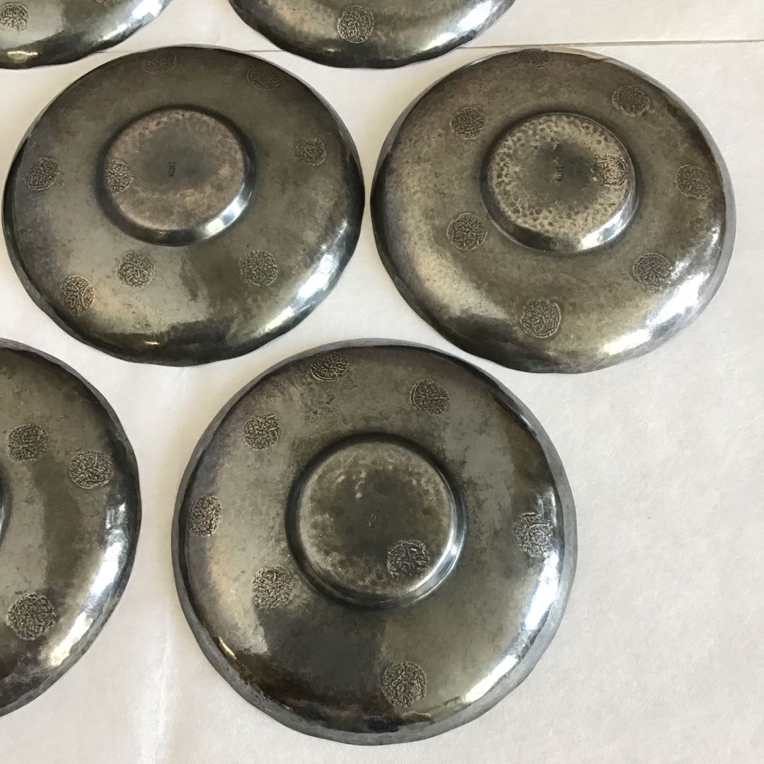 茶道具　純銀茶托大10枚　一鳳斎造と錫製(推定)茶托小5枚　共箱　S1012CT