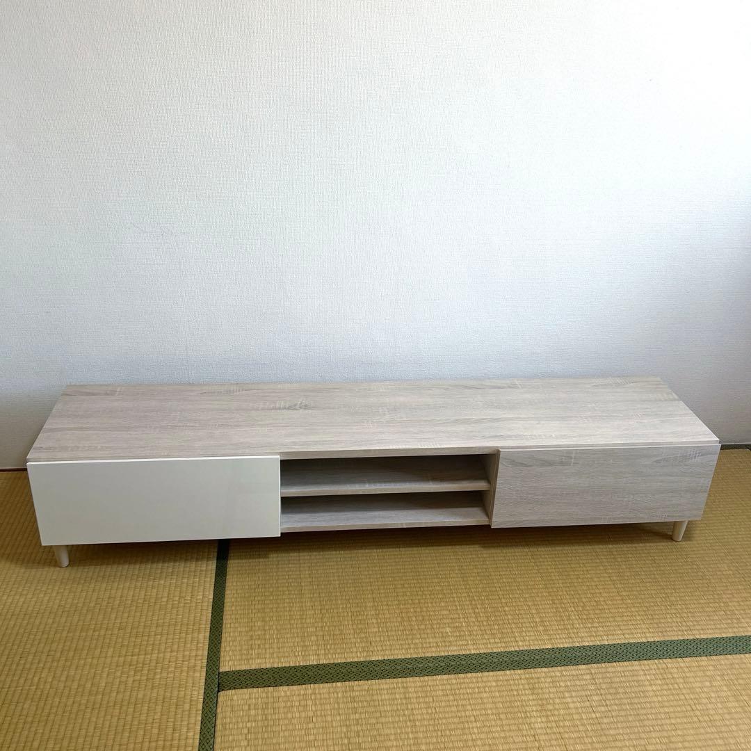 テレビ台 ローボード 50型•55型用 白/オークナチュラル 鏡面仕上