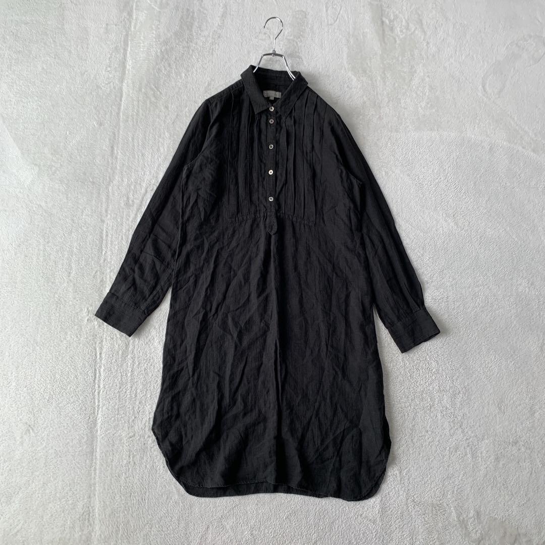 人気 マーガレット ハウエル 麻 リネン 長袖 タック プルオーバー ワンピース