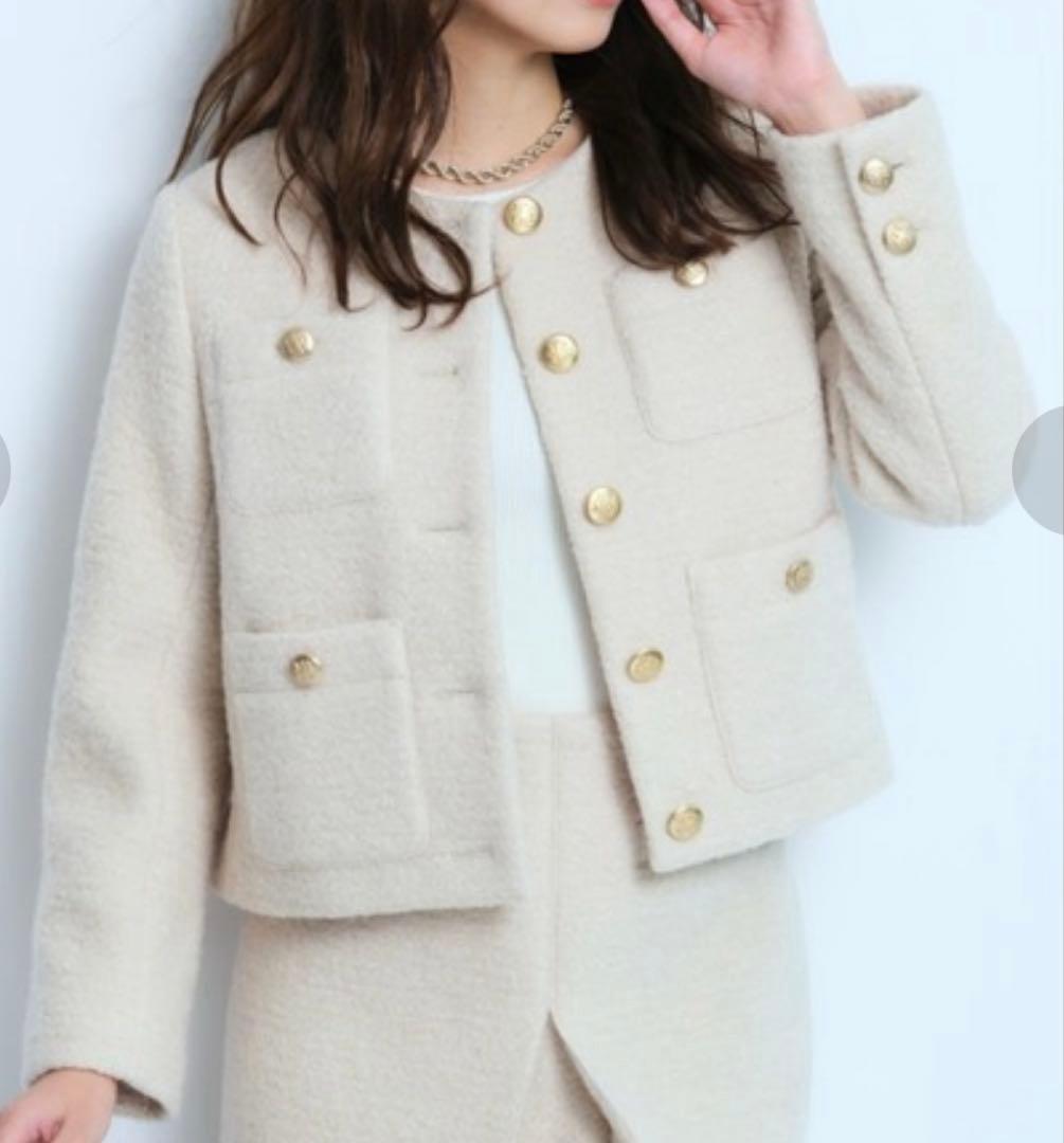 新品　JUSGLITTY シャイニーブークレジャコット　ノーカラーコート　1