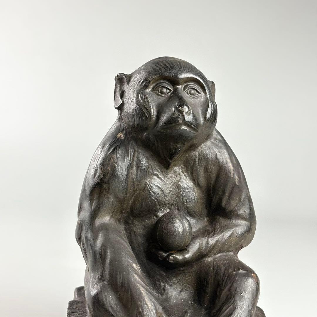 日展作家 渡辺環水 鉄製 猿 置物 金工美術 縁起物 置物 サル 猿