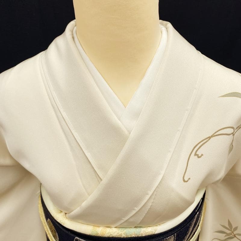 510mh56●訪問着 水辺の藤 金駒刺繍 クリーム色 金彩 一つ紋●しつけ付