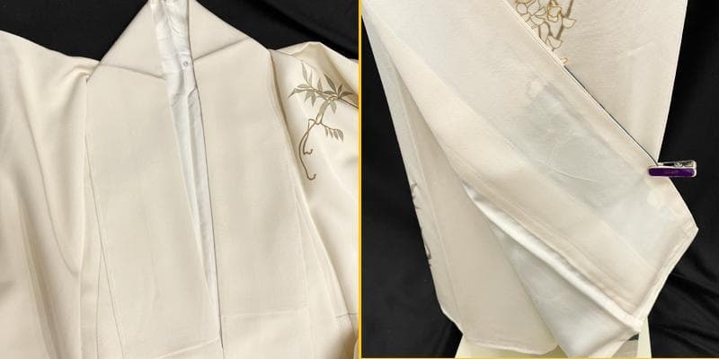 510mh56●訪問着 水辺の藤 金駒刺繍 クリーム色 金彩 一つ紋●しつけ付