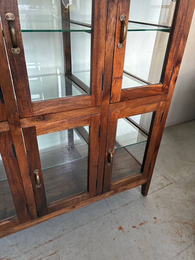 チーク総無垢 ガラスパンケース6枚扉　ショーケース 店舗什器 ガラスケース