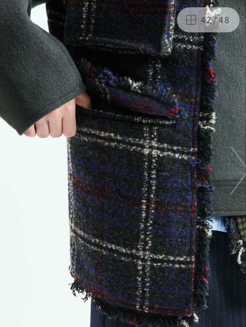 新品AULAAILA パッチワークボアチェックフリンジライダース