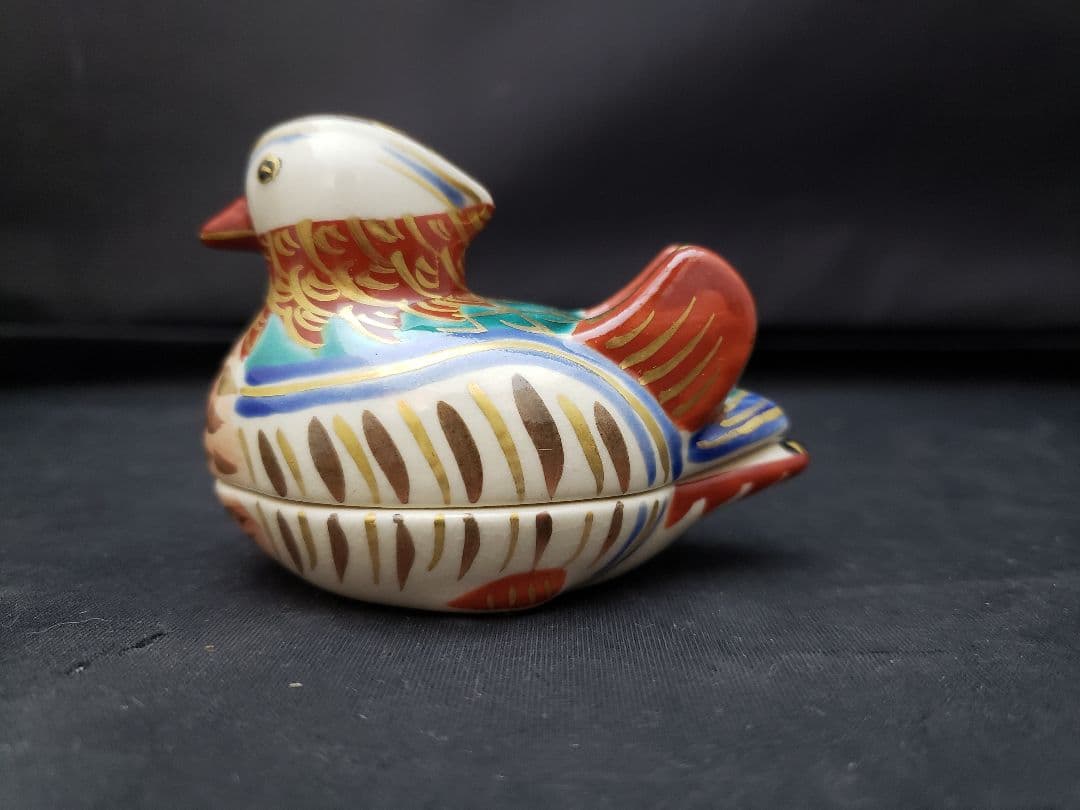 仁清　鴛鴦　香合　御室窯　茶道具　色絵金彩　オシドリ