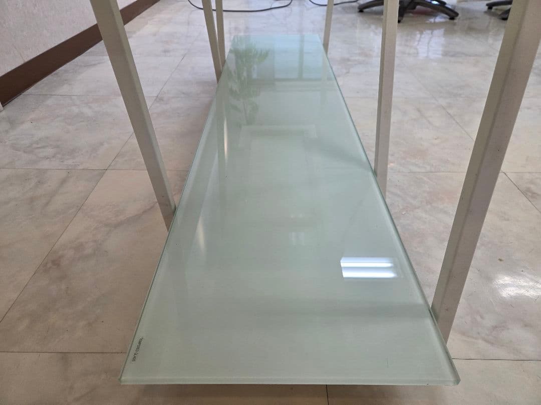 ホワイトスチールラック 4段 ガラス棚