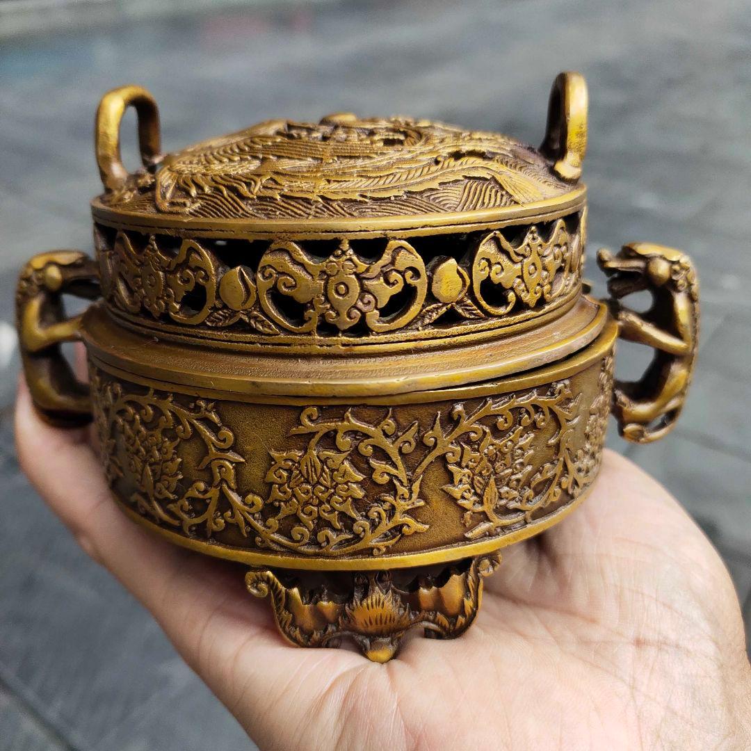 銅器 龍鳳薫香炉 美術品 置物