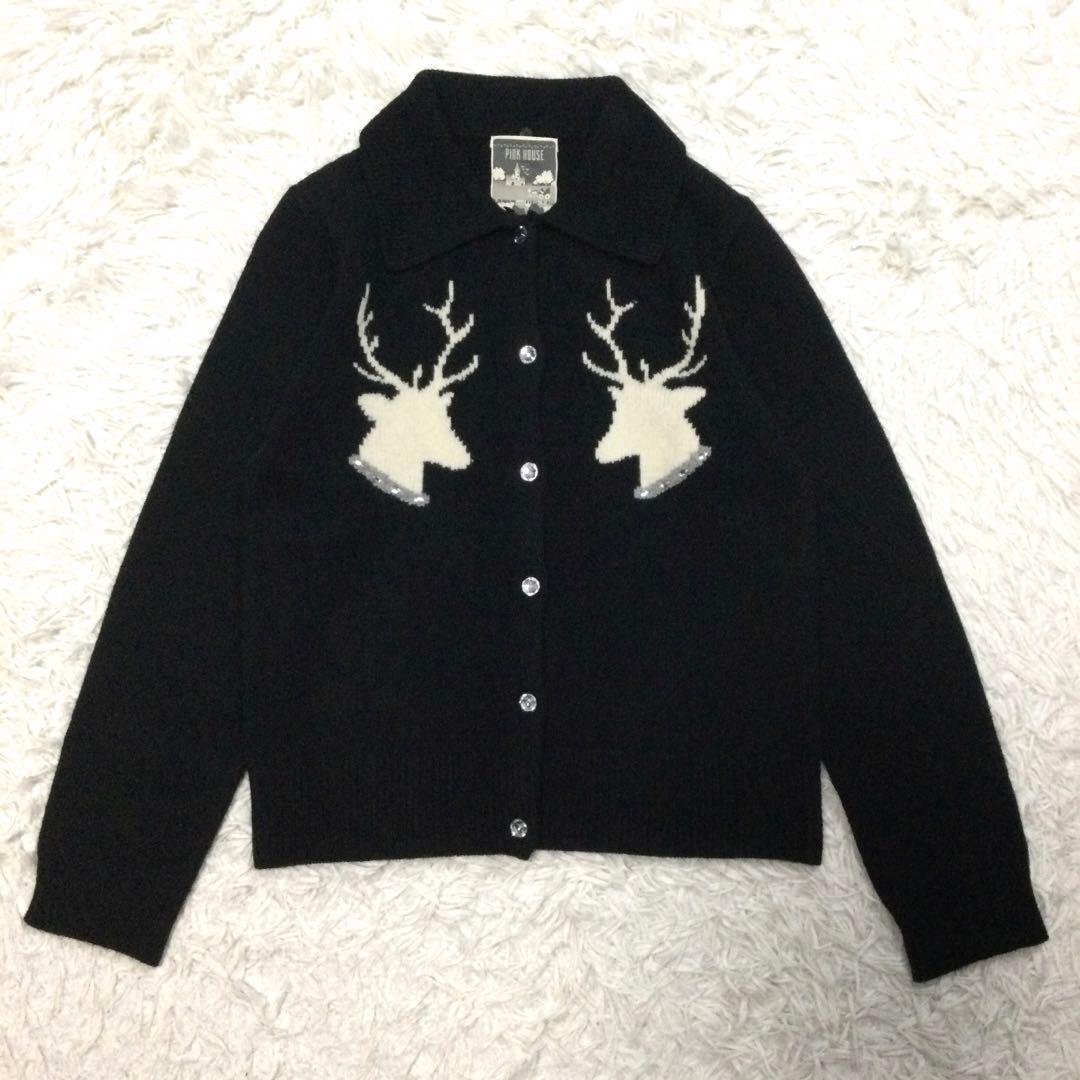 【希少】美品★ピンクハウス ファー襟トナカイ ビジュー ニットカーディガン
