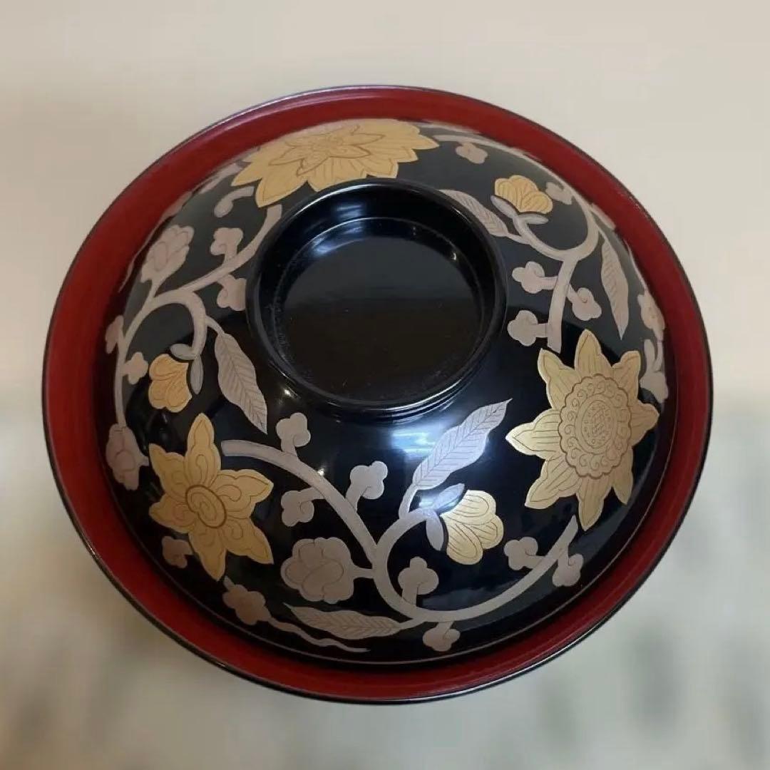 長寛字牡丹唐草　煮物椀　美品　京都老舗漆器　アソベ光石漆器店製　送料込み