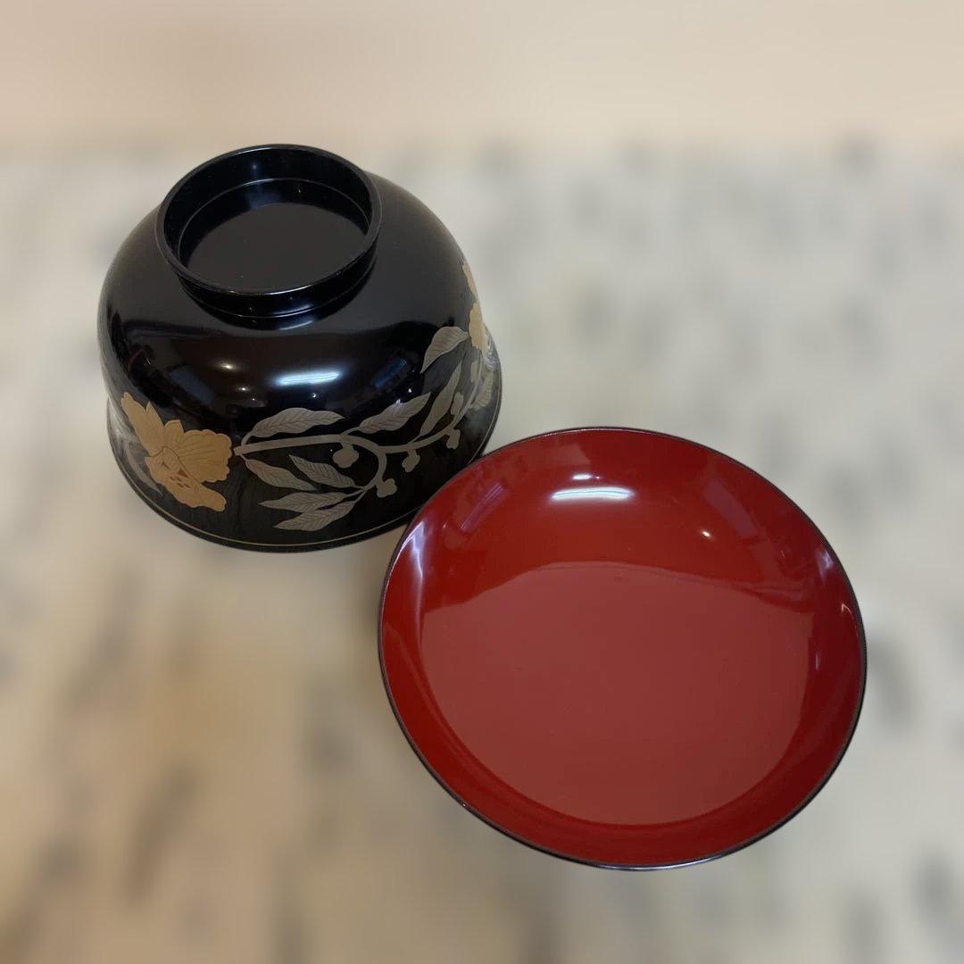 長寛字牡丹唐草　煮物椀　美品　京都老舗漆器　アソベ光石漆器店製　送料込み