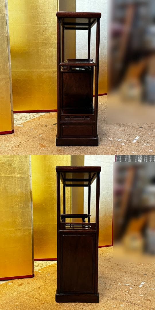 唐木 無垢 小ぶりで人気の茶棚 高さ85cm 違い棚 松のず 茶箪笥 茶室