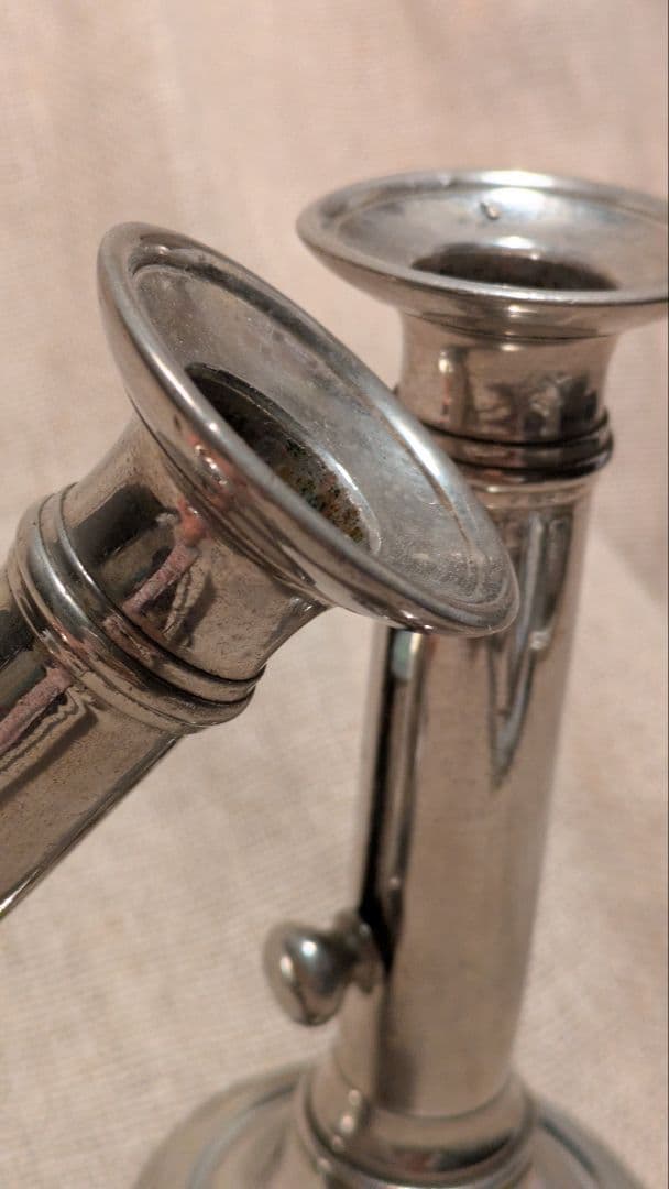 【完動良品】フランスアンティーク 高さ調節可能な蝋燭台 レア銀色2個 25-D