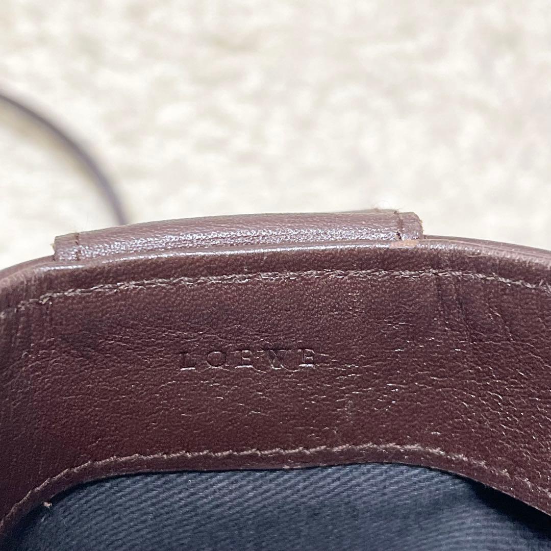 ロエベ　ショルダーバッグ　リピート　アナグラム　デニムキャンバス　レザー　青　茶