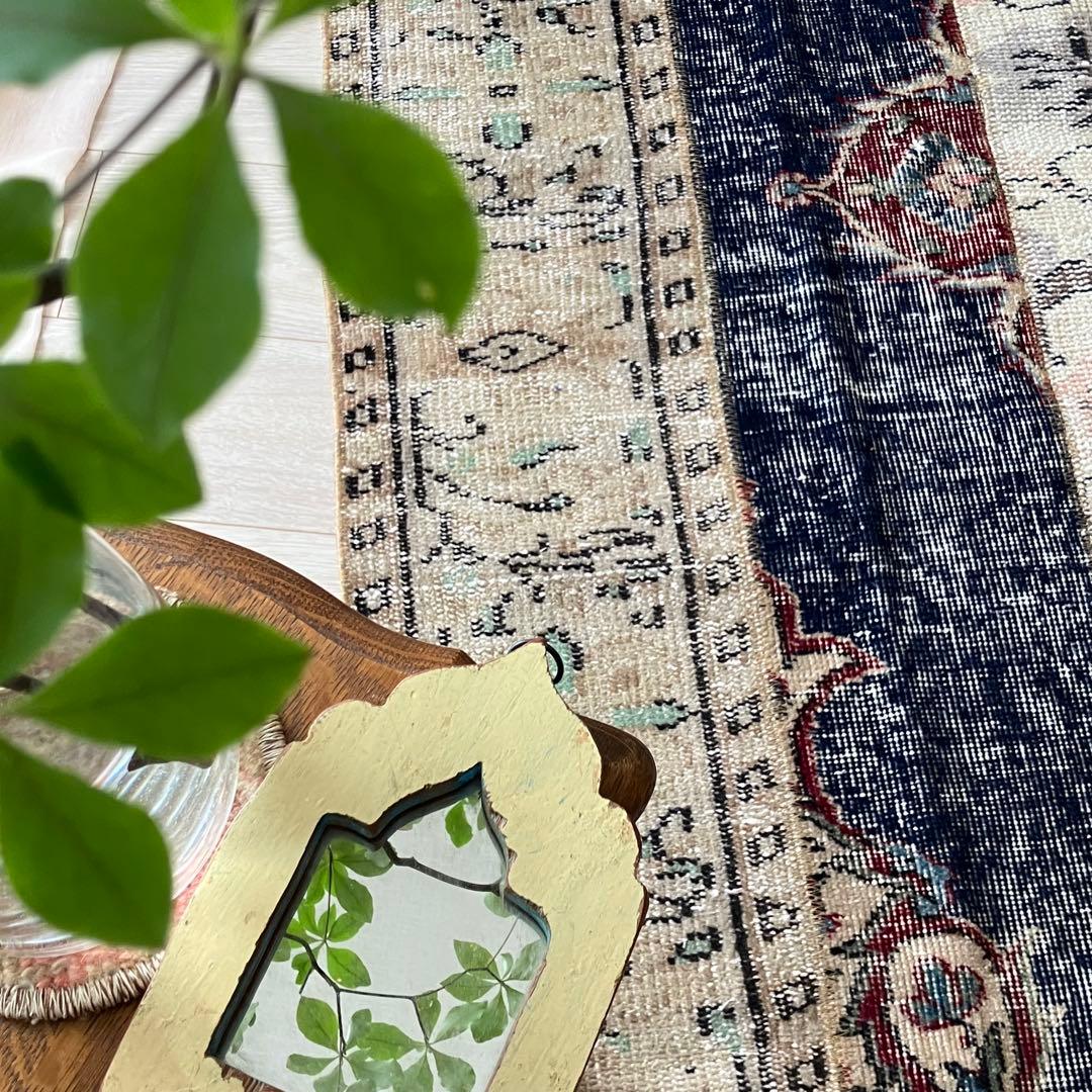 超ロングネイビー65×249レッド　パッチワークランナー　トルコヴィンテージラグ