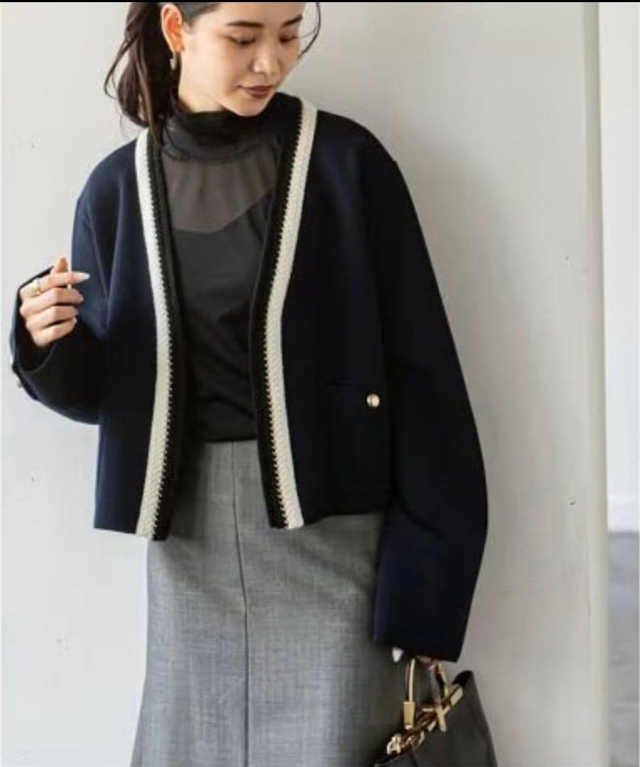 ☆極美品☆Noble　ノーブル 配色トリミングミラノリブショートジャケット