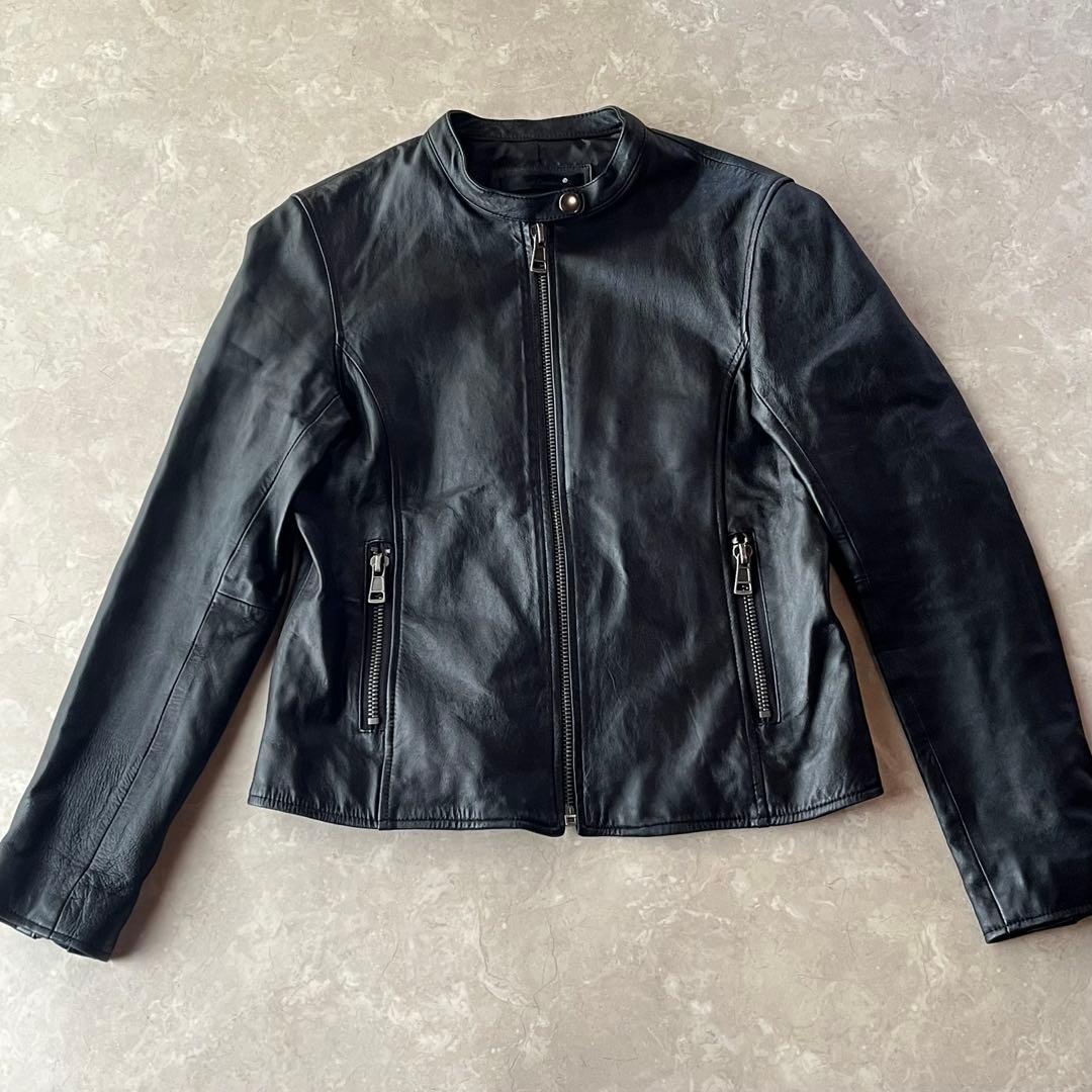 美品☆リューグーレザーズ シングルライダースジャケット 羊革 M〜L ブラック