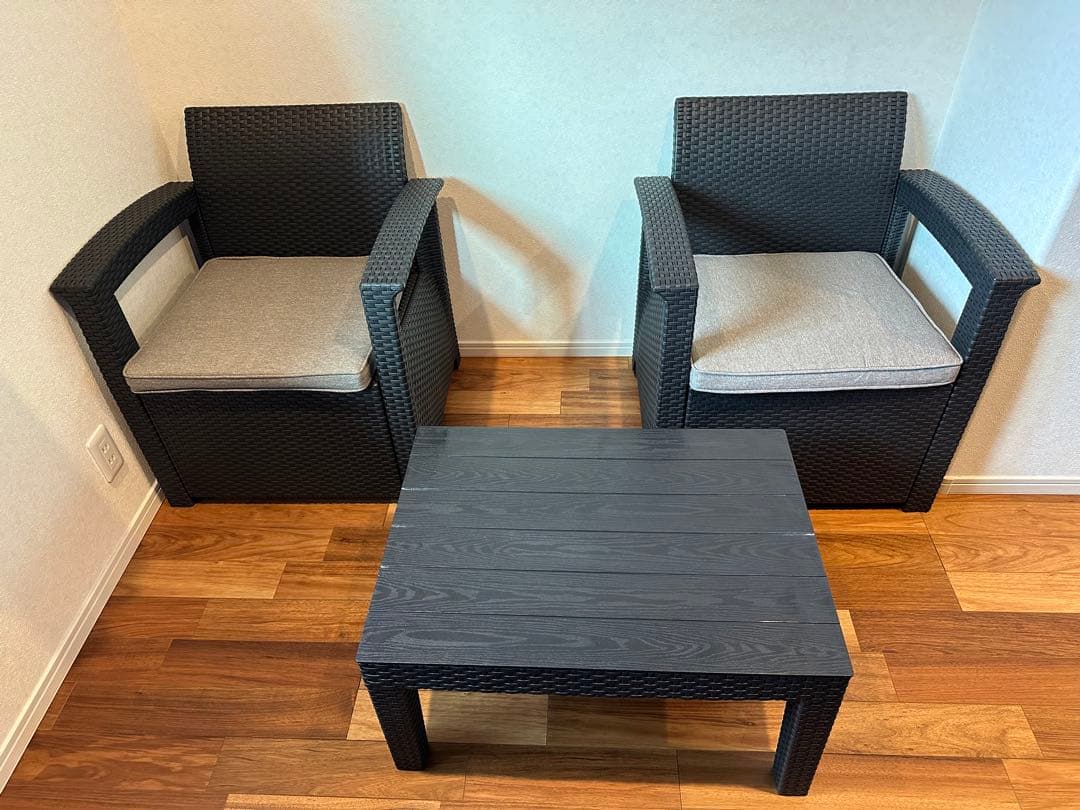 ガーデン テーブル セット ラタン調 3点セット 簡単組立 樹脂製