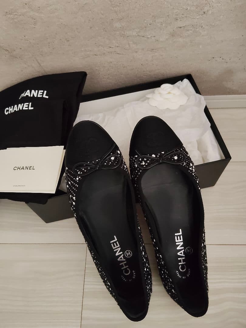 CHANEL シャネル　フラットシューズ バレエシューズ　ツイード　ブラック