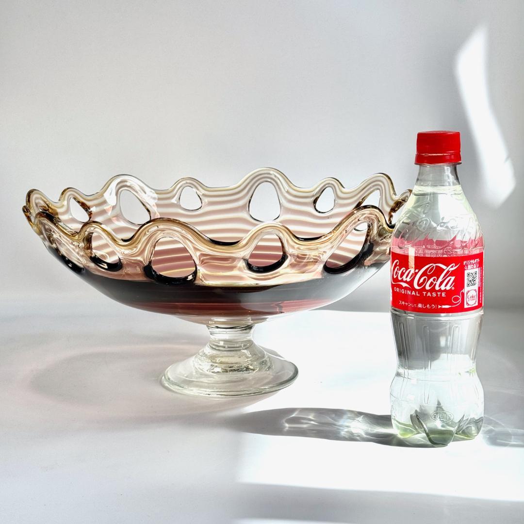 ビンテージ　職人よる手作りの大きなガラスコンポート　直径35㎝