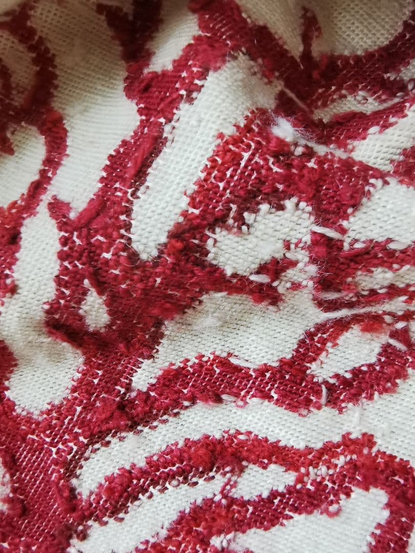 アンティークフランス コーラル 赤珊瑚オービュッソン織タッセル付クッションカバー