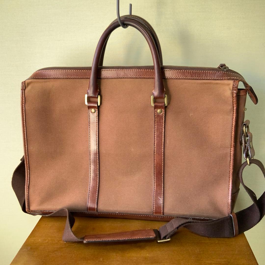 BEAMS FビームスFオリジナル ブリーフケース ブラウン キャンバス×レザー