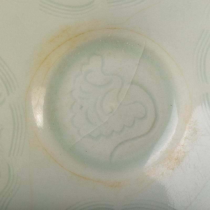 中国　影青　青白釉　陽刻　鳳凰花文　唐子文　鉢　2点　時代箱付　M　R7779