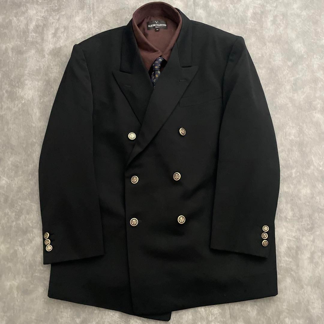 極上 漆黒ウール 黒金ボタン ダブルスーツ Christian Diorネクタイ