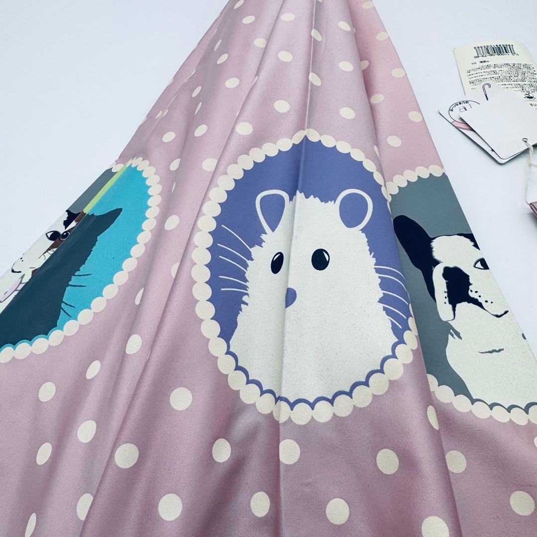 【未使用】LADUREE　ラデュレ　長傘　雨傘 ドット フレンチブルドッグ