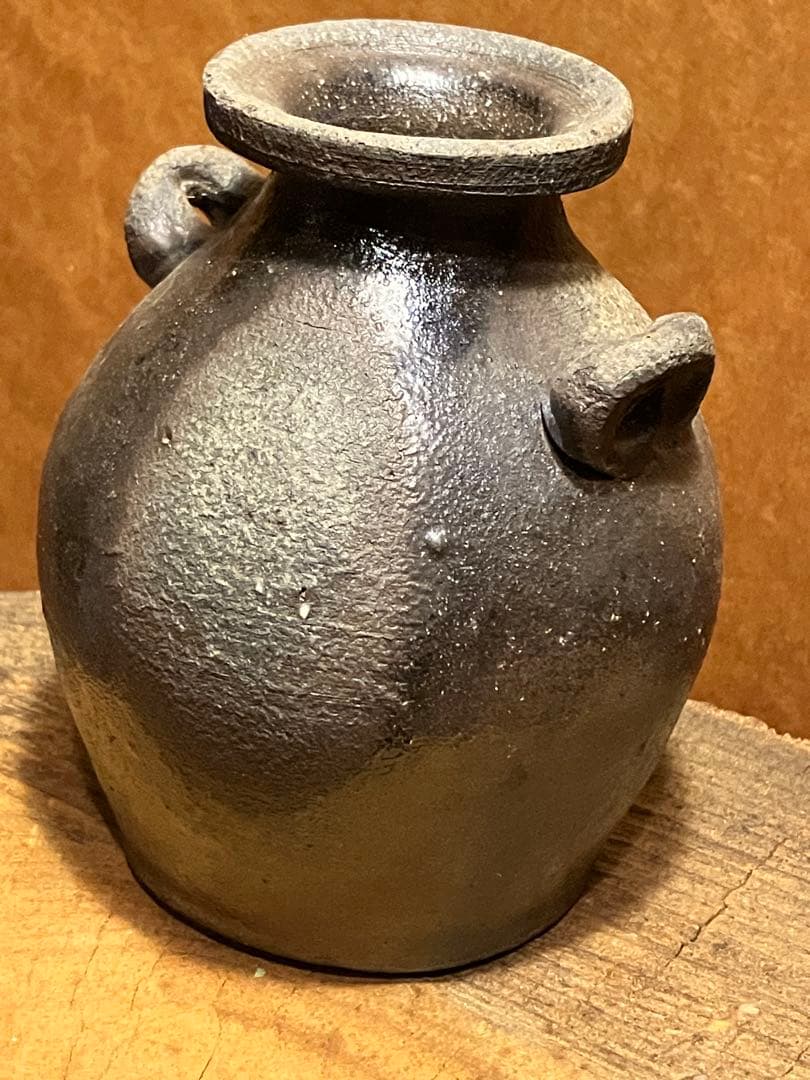 越前　双耳 壺　花入　穴窯焼き締め　（中）