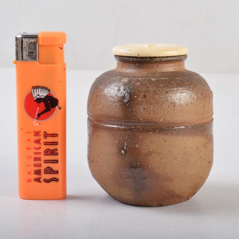 茶道具　備前焼　森宝山造　火襷　茶入　仕覆付　共箱　V　8595