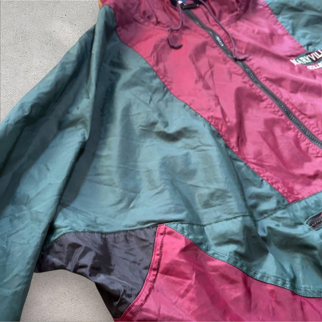【N71】90s JANSPORTナイロンアノラックパーカーバーガンディ×深緑