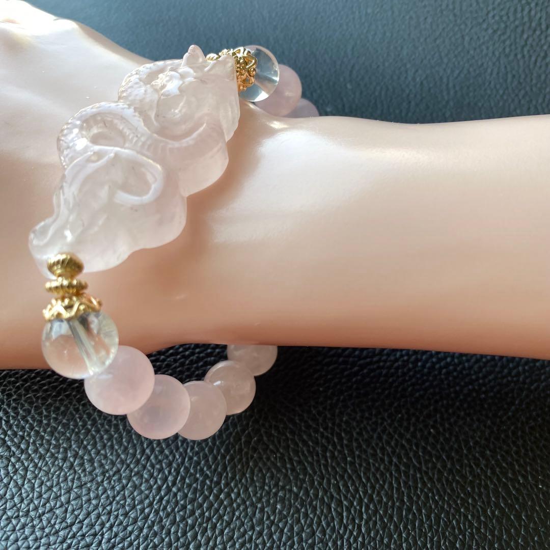 ローズクオーツ龍ブレスレット　恋愛運