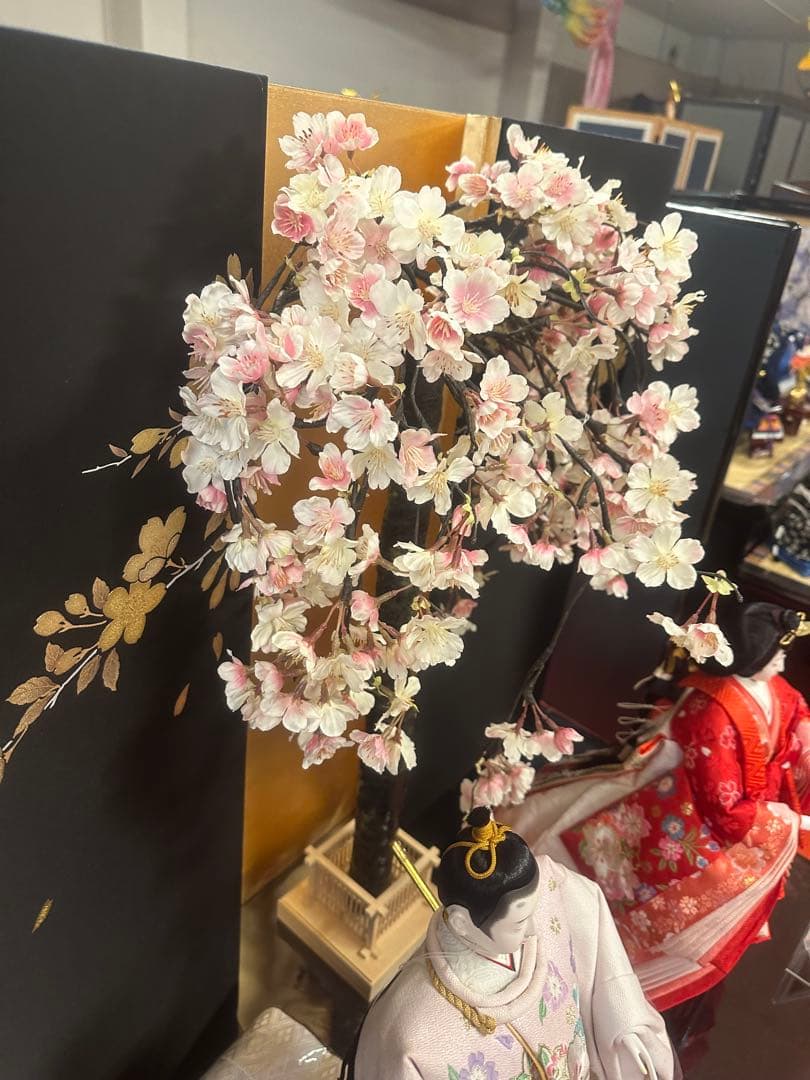 【新品未使用・展示品】京友禅 正絹 親王飾り 雛人形セット 桜屏風付き