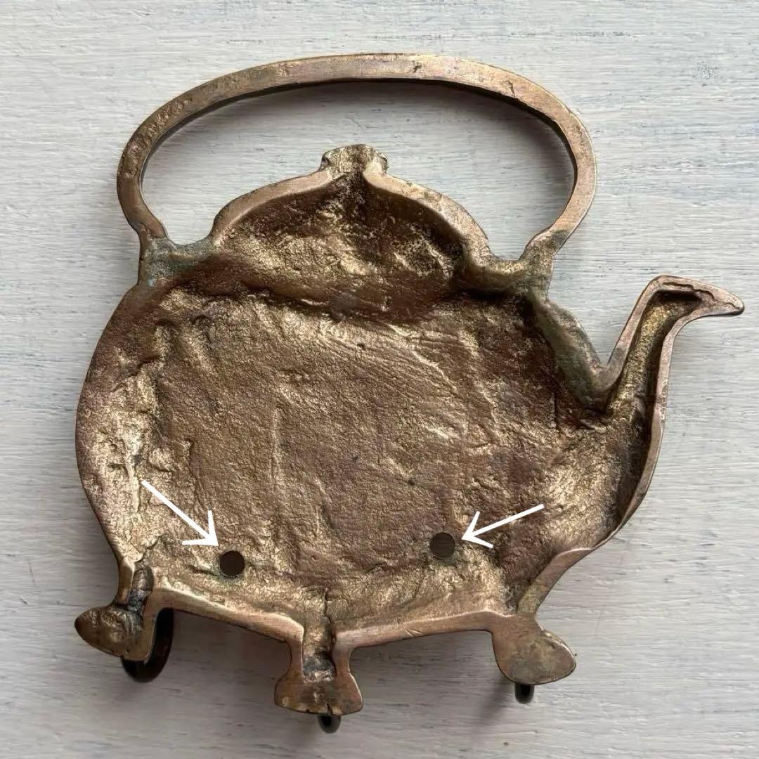 【イギリス】ヴィンテージ やかん ケトル デザイン3連 フック 真鍮 ゴールド