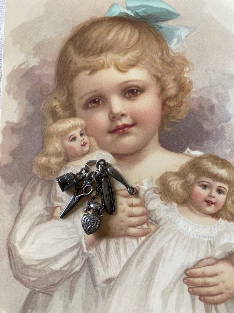 フランス アンティーク シルバー製ミニョネット用シャトレーン 純銀製ドール小物