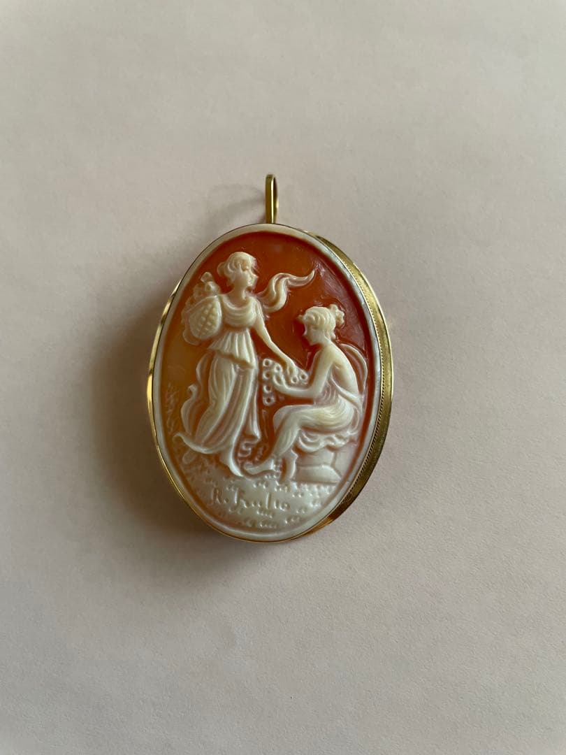 ヴィンテージ　シェルカメオ2wayペンダント18k