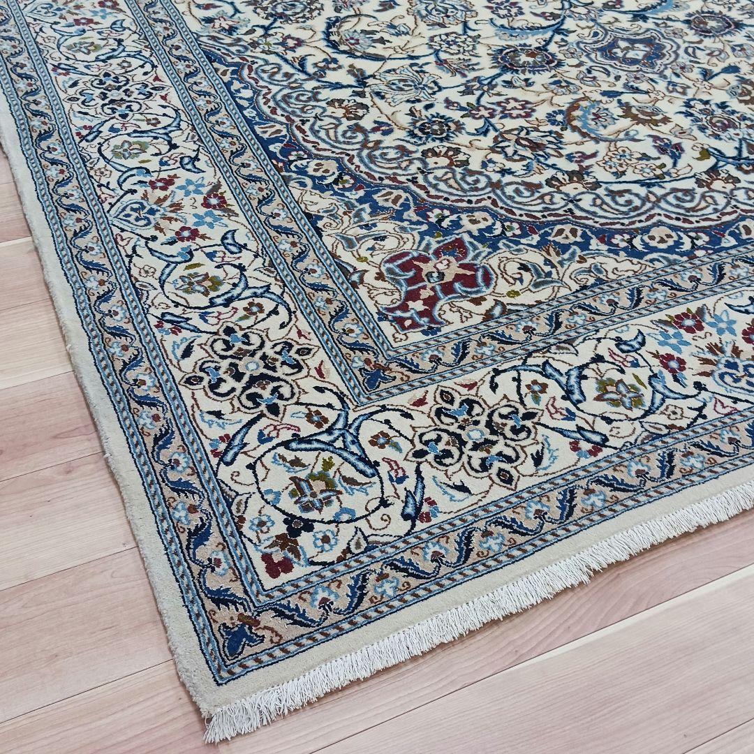 Y3176 高級ペルシャ絨毯 イラン ナイン産 ウール 手織り 大判 3m越え