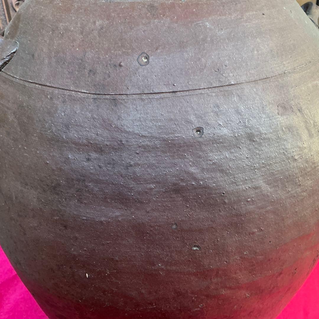 備前焼　茶色　陶器製　花瓶　備前窯　『中壺』　耳有り