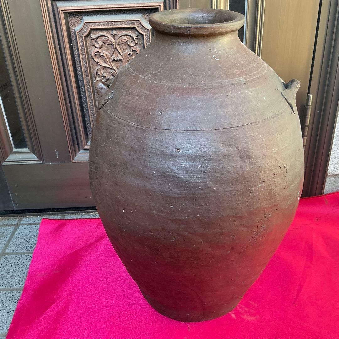 備前焼　茶色　陶器製　花瓶　備前窯　『中壺』　耳有り