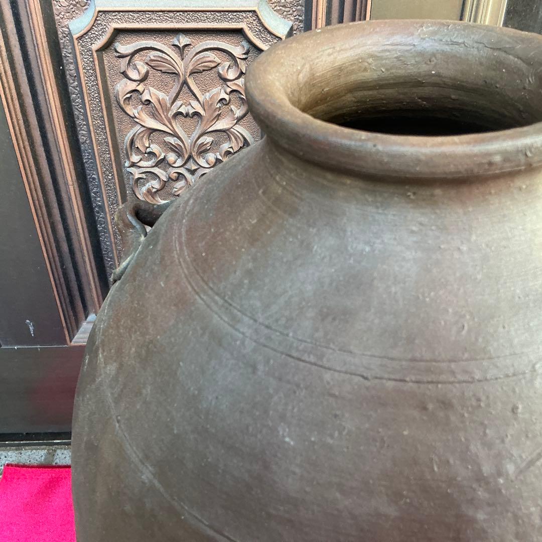 備前焼　茶色　陶器製　花瓶　備前窯　『中壺』　耳有り