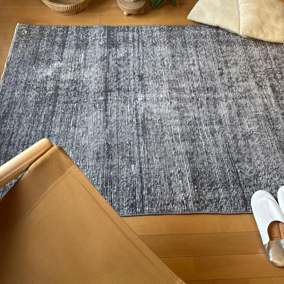 111×182 グレイワンカラーラグ　擦れシャビーシック　トルコヴィンテージラグ