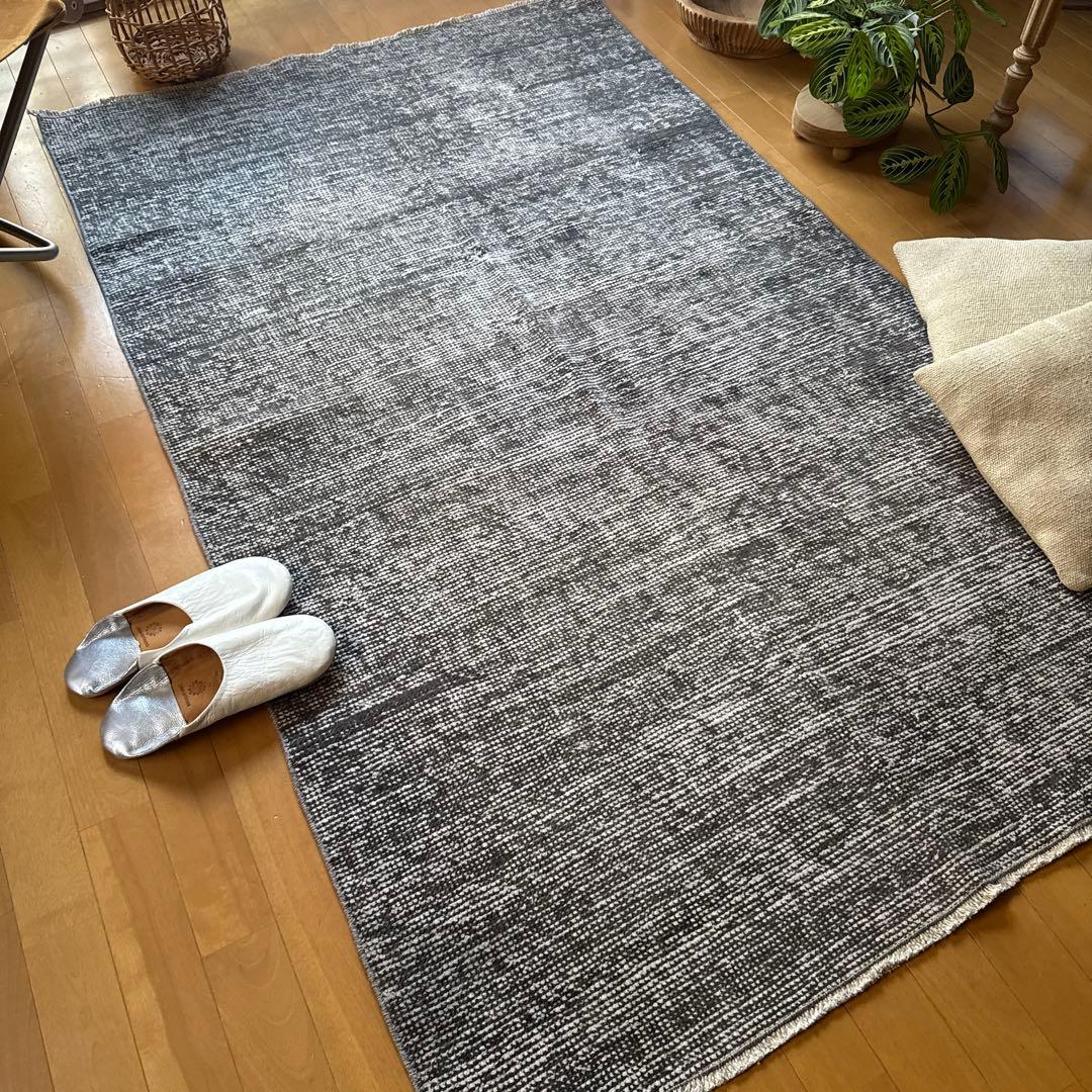 111×182 グレイワンカラーラグ　擦れシャビーシック　トルコヴィンテージラグ