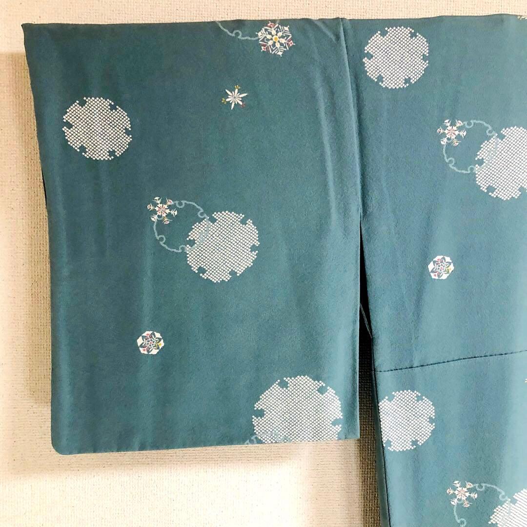 【美品　トールサイズ】小紋　雪　正絹　丹後　京友禅　袷　裄丈71 身丈174