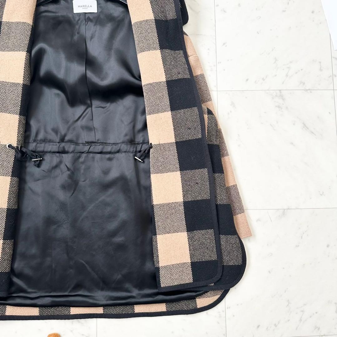 大きいサイズ❤️XL MaxMara マレーラ　フーデットコート　チェック　黒
